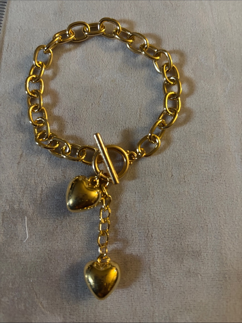 Gold Heart Charm Toggle Bracelet for Women